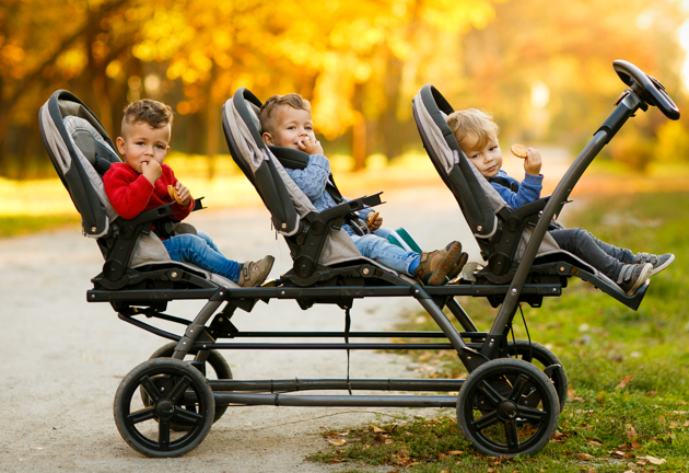 Triplets in a pram